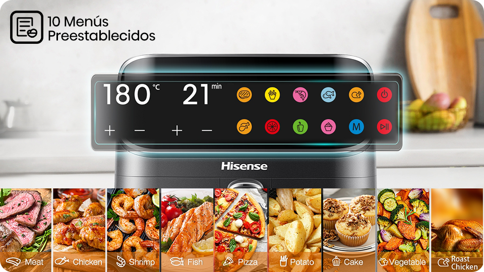 menus preestablecidos freidora de aire hisense