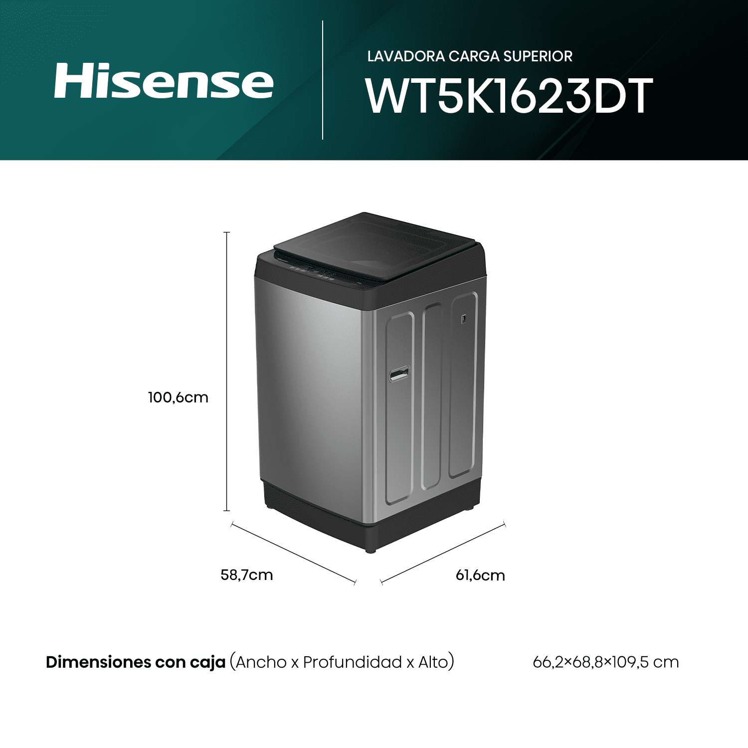 Lavadora Hisense carga superior WT5K 16 kg